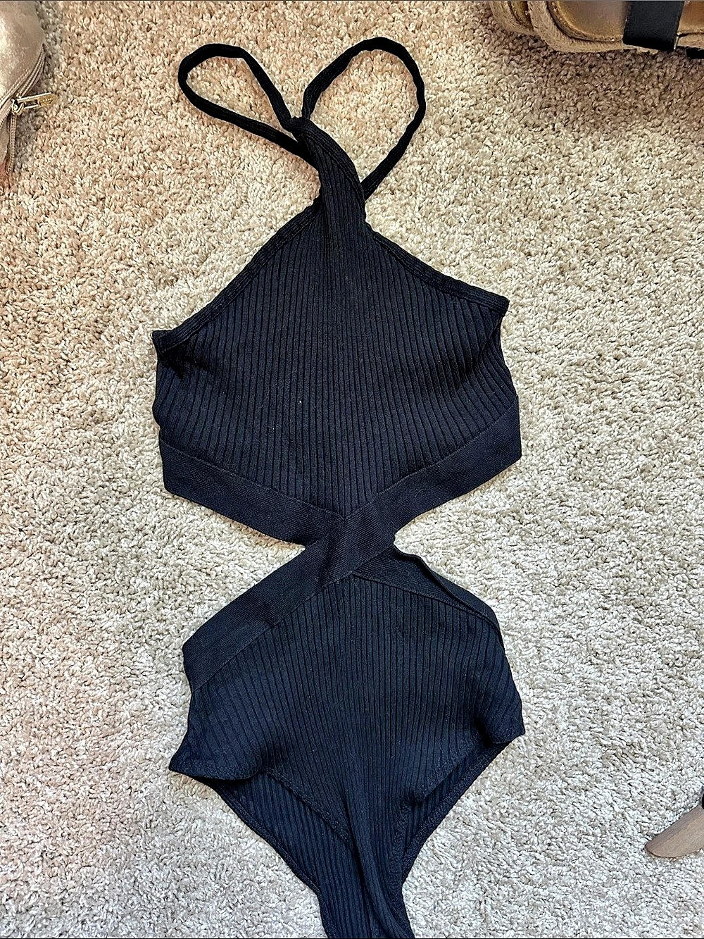 ZARA Ribbed Halter Cut-Out Bodysuit